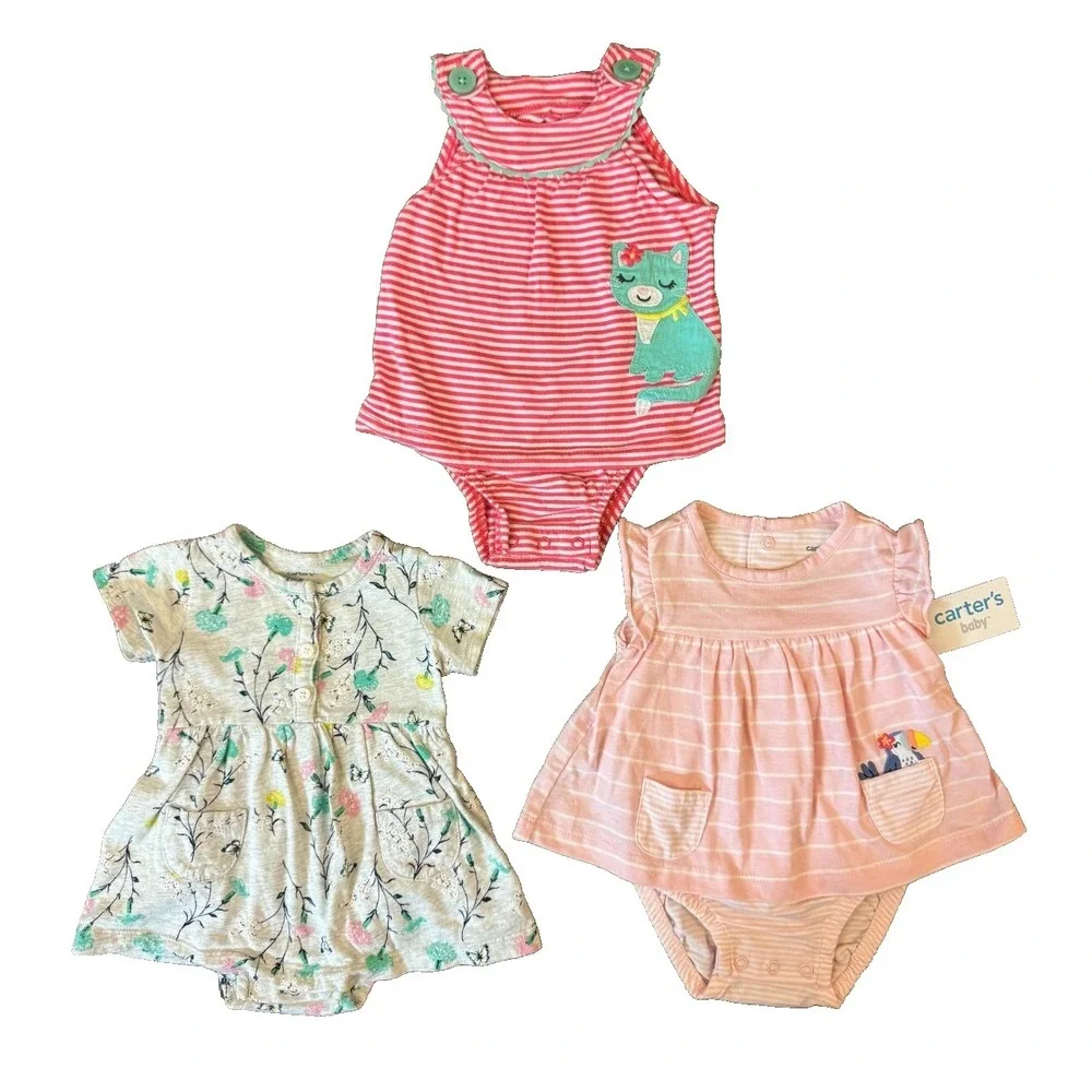 Baby Girl Clothes Lot 3 Months Dresses Rompers Summer Outfits‎ Bundle Cat Bird